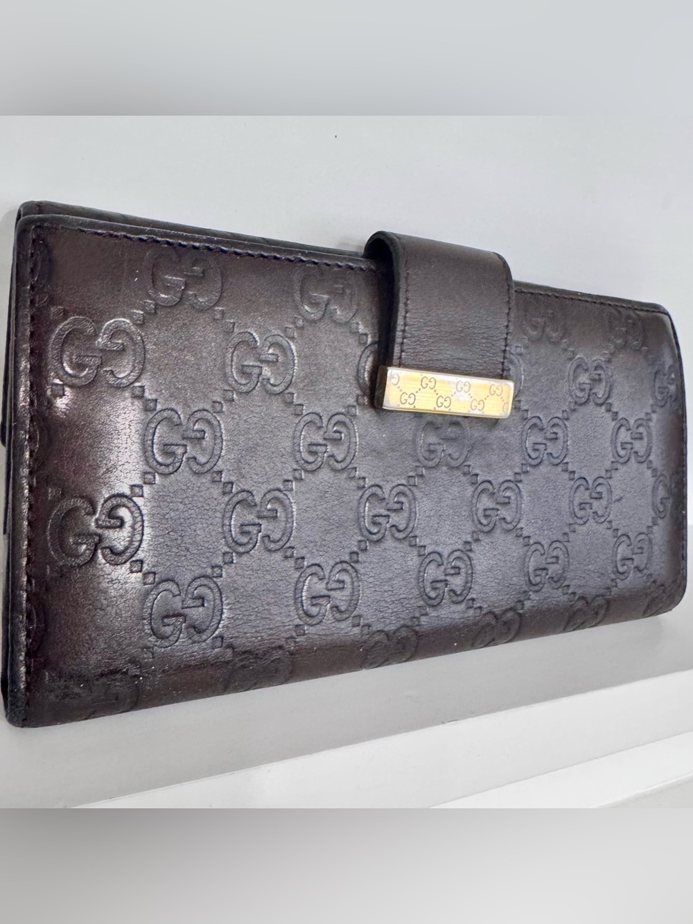 Vintage Gucci GG Monogram Long Wallet Made in Italy Gold Hardware Unisex